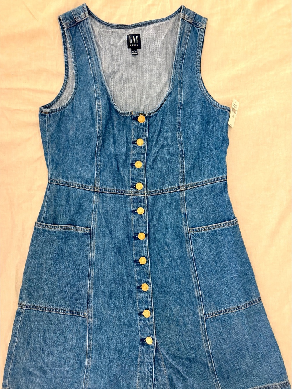 GAP Denim Mini Sleeveless Dress in Blue with Gold Buttons